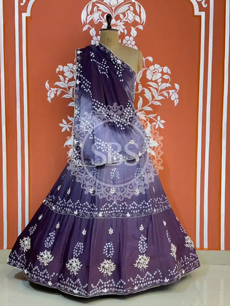 AARI GOTA PATTI CHINON BHANDEJ LEHENGA Grey / Free Size