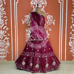 AARI GOTA PATTI CHINON BHANDEJ LEHENGA Wine / Free Size