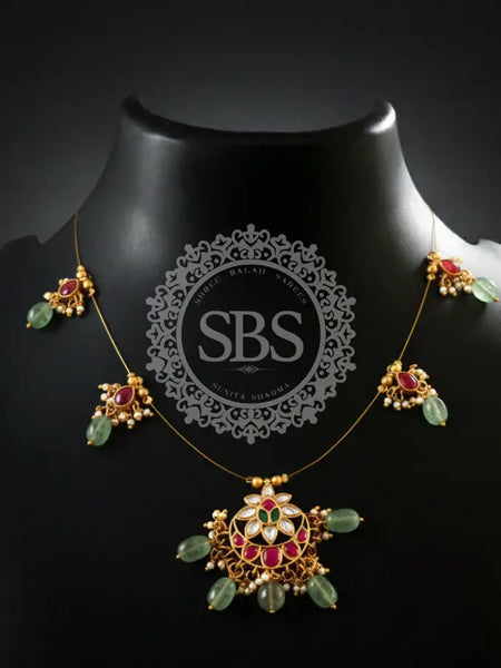 American Emerald Kundan Necklace Set Jewellery