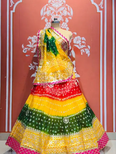 ART SILK BHANDEJ LEHENGA Bottle Green