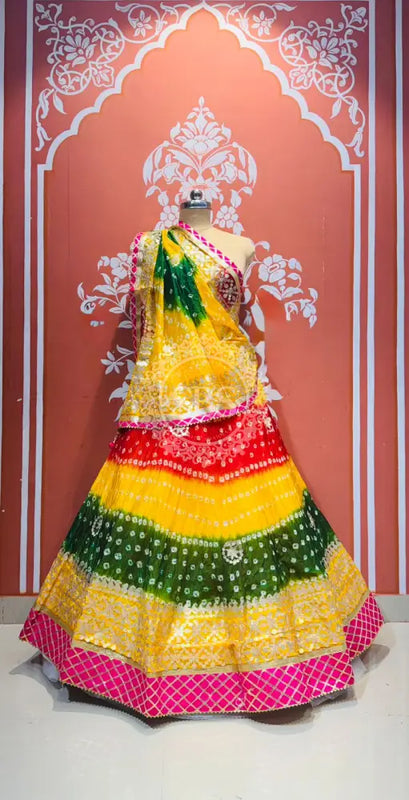 ART SILK BHANDEJ LEHENGA Bottle Green