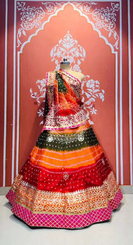 ART SILK BHANDEJ LEHENGA OLIVE
