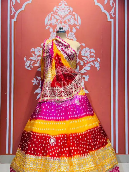 ART SILK BHANDEJ LEHENGA Rani Pink