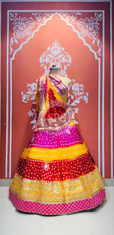 ART SILK BHANDEJ LEHENGA Rani Pink
