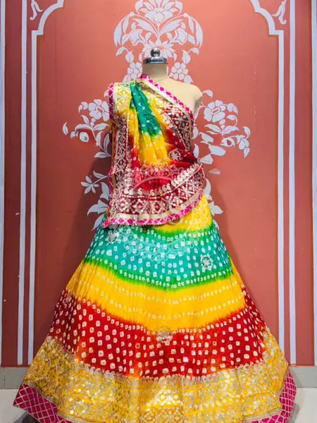 ART SILK BHANDEJ LEHENGA SEA GREEN