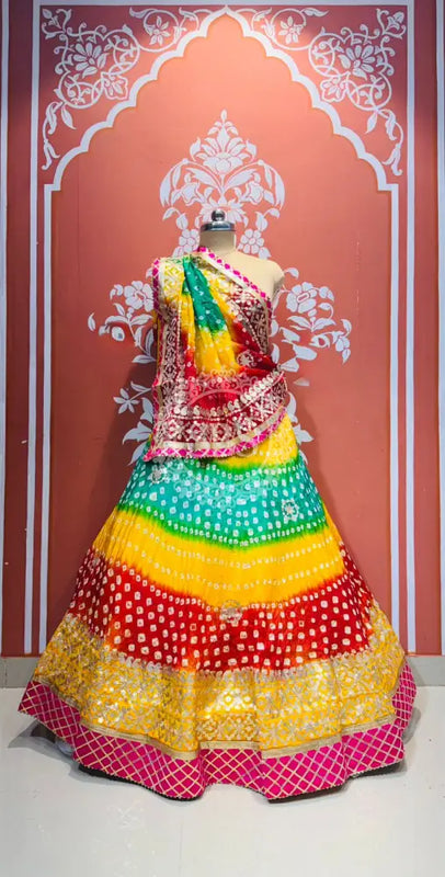 ART SILK BHANDEJ LEHENGA SEA GREEN