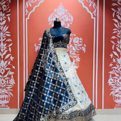 BANARSI GHATCHOLA LEHENGA Blue & White / Free Size