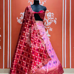 BANARSI GHATCHOLA LEHENGA Red & Pink / Free Size