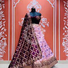BANARSI GHATCHOLA LEHENGA Wine & Pink / Free Size