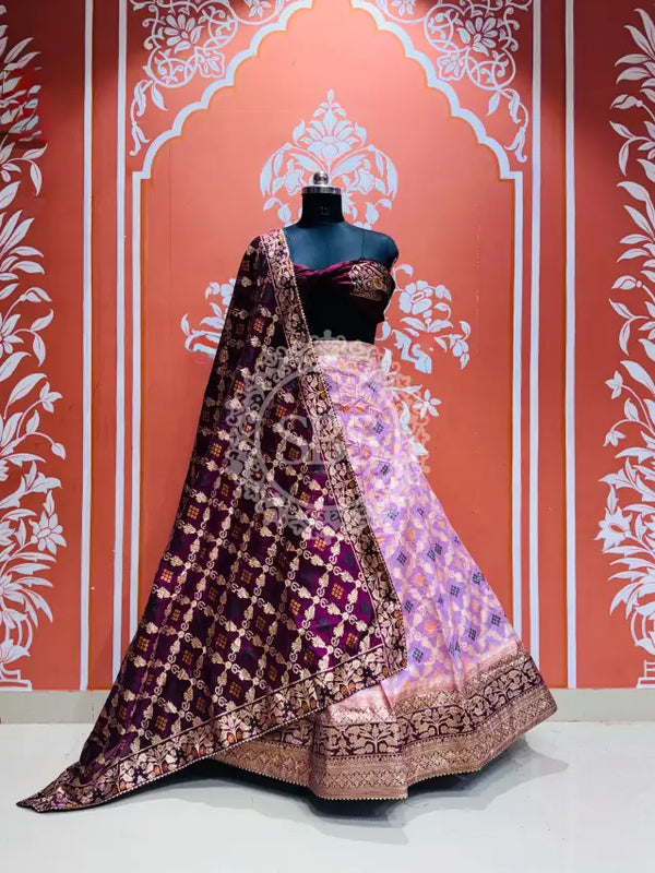 BANARSI GHATCHOLA LEHENGA Wine & Pink / Free Size