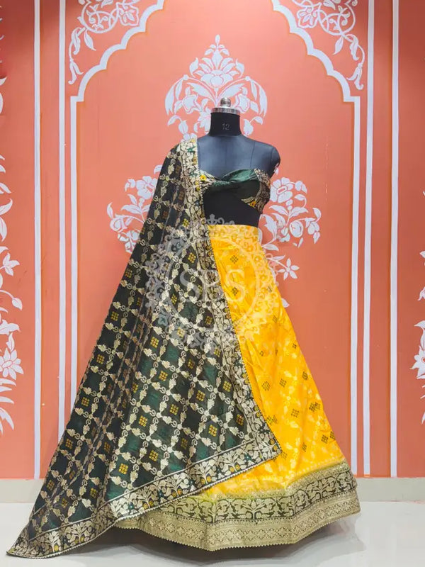 BANARSI GHATCHOLA LEHENGA Yellow & Green / Free Size