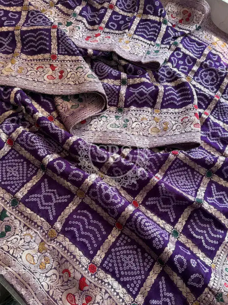 BANARSI GHATCHOLA SAREE Purple / Free Size