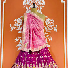 BANARSI ZARI HANDWORK LEHENGA Pink & Purple / Free Size