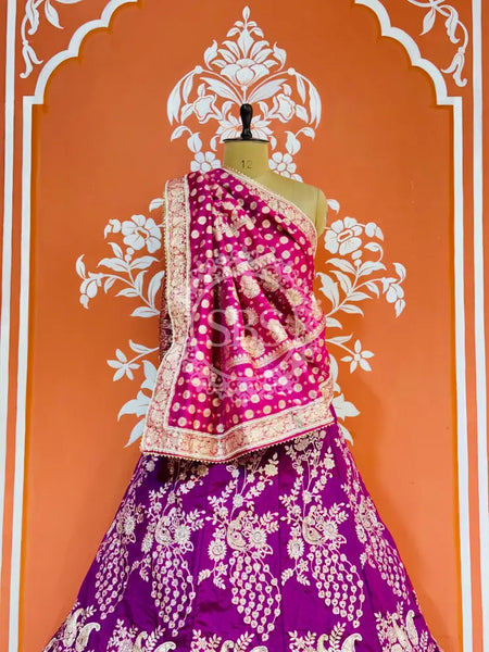 BANARSI ZARI HANDWORK LEHENGA Pink & Purple / Free Size