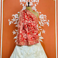 BANARSI ZARI HANDWORK LEHENGA Red & White / Free Size