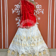 BANARSI ZARI HANDWORK LEHENGA Red & White / Free Size