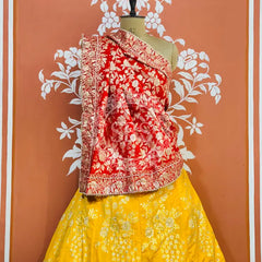 BANARSI ZARI HANDWORK LEHENGA Red & Yelllow / Free Size