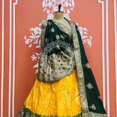 BANARSI ZARI WORK PEACOCK LEHENGA Green & Yellow