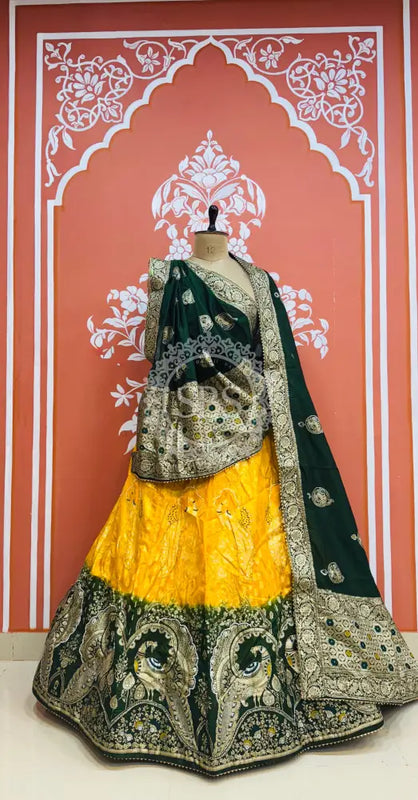 BANARSI ZARI WORK PEACOCK LEHENGA Green & Yellow