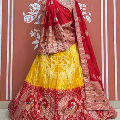 BANARSI ZARI WORK PEACOCK LEHENGA Maroon & Yellow