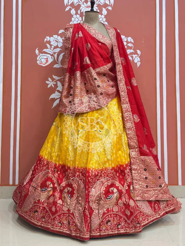 BANARSI ZARI WORK PEACOCK LEHENGA Maroon & Yellow