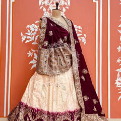 BANARSI ZARI WORK PEACOCK LEHENGA Purple & Cream