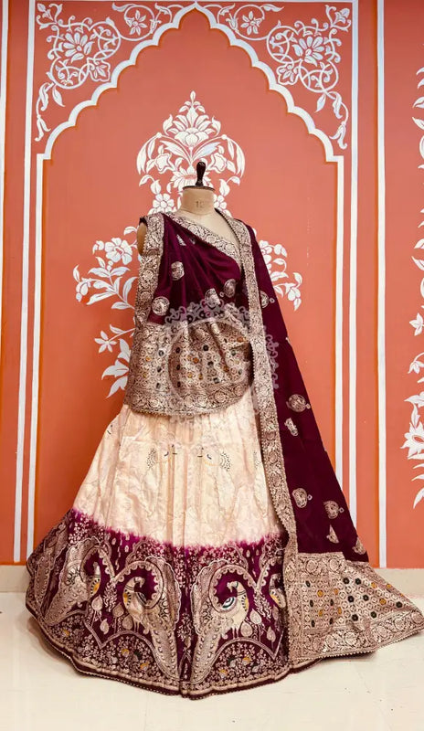 BANARSI ZARI WORK PEACOCK LEHENGA Purple & Cream