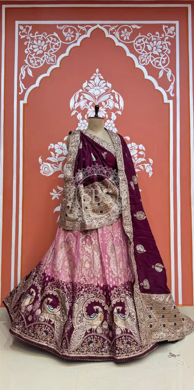 BANARSI ZARI WORK PEACOCK LEHENGA Purple & Pink