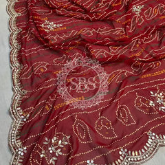 BHANDEJ CUTWORK GEORGETTE SAREE Red / Free Size