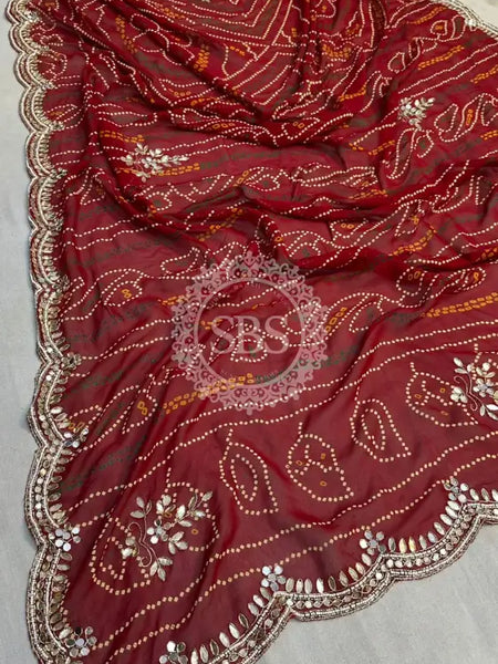 BHANDEJ CUTWORK GEORGETTE SAREE Red / Free Size
