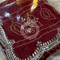 BHANDEJ CUTWORK GEORGETTE SAREE Red / Free Size