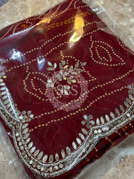 BHANDEJ CUTWORK GEORGETTE SAREE Red / Free Size