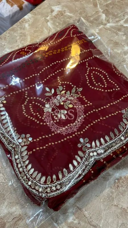 BHANDEJ CUTWORK GEORGETTE SAREE Red / Free Size