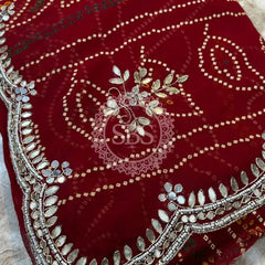 BHANDEJ CUTWORK GEORGETTE SAREE Red / Free Size