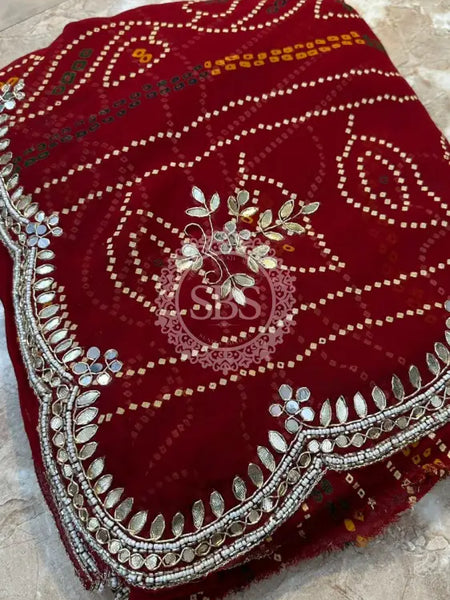 BHANDEJ CUTWORK GEORGETTE SAREE Red / Free Size