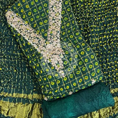 BHANDEJ GHATCHOLA SILK DRESS MATERIAL Bottle Green