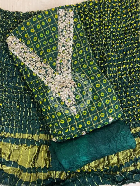 BHANDEJ GHATCHOLA SILK DRESS MATERIAL Bottle Green