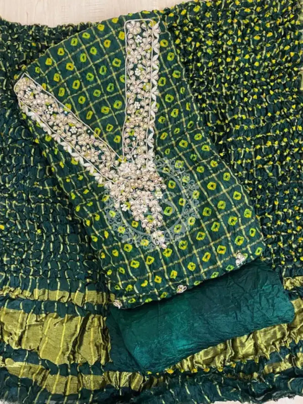 BHANDEJ GHATCHOLA SILK DRESS MATERIAL Bottle Green