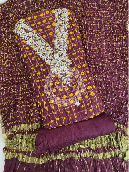 BHANDEJ GHATCHOLA SILK DRESS MATERIAL Burgundy
