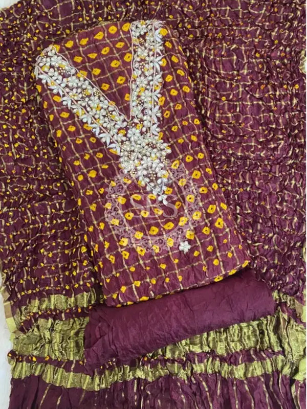 BHANDEJ GHATCHOLA SILK DRESS MATERIAL Burgundy
