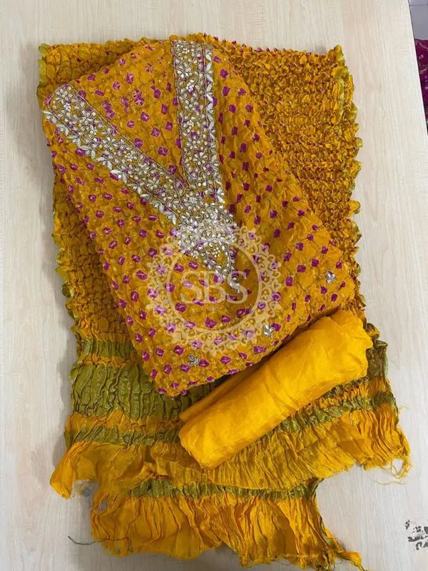 BHANDEJ GHATCHOLA SILK DRESS MATERIAL Mustard