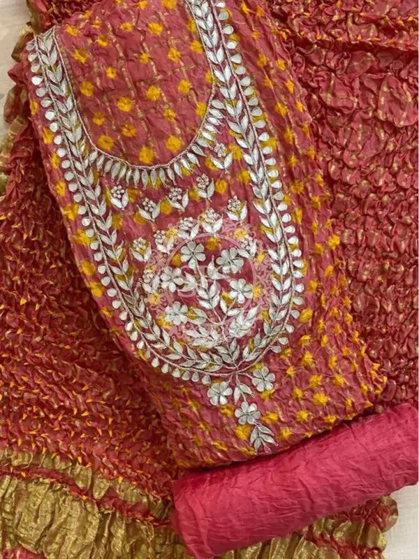BHANDEJ GHATCHOLA SILK DRESS MATERIAL Orange