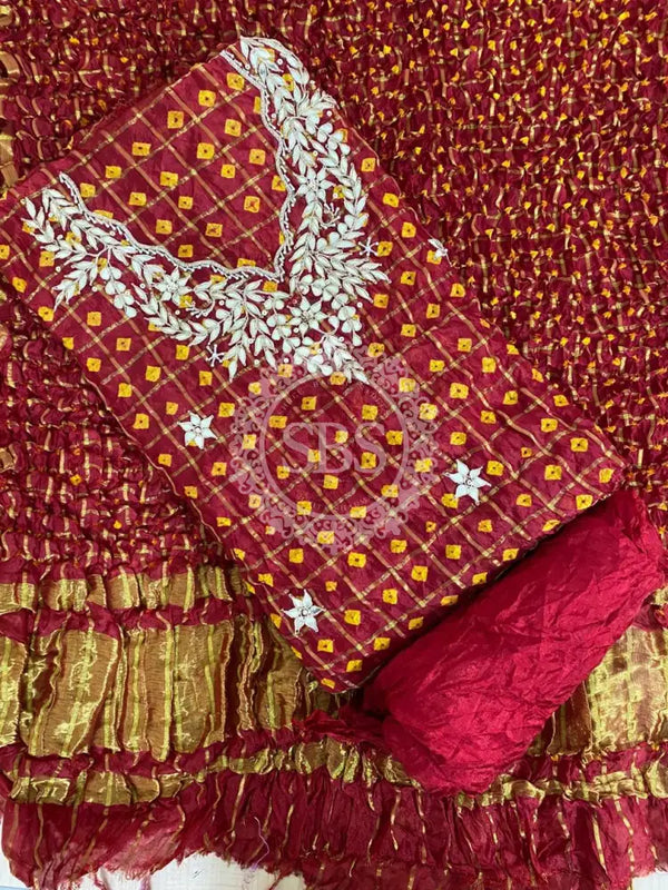 BHANDEJ GHATCHOLA SILK DRESS MATERIAL Red