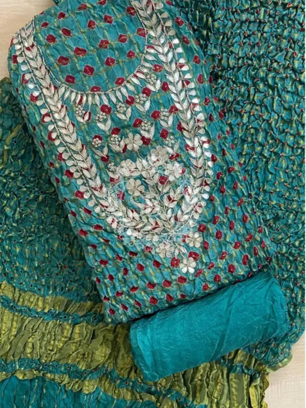 BHANDEJ GHATCHOLA SILK DRESS MATERIAL TURCOISE