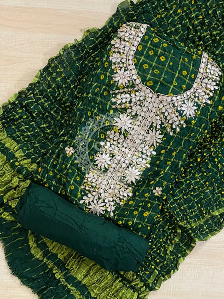 BHANDEJ GHATCHOLA SILK SUITS DRESS MATERIAL Green / Free Size