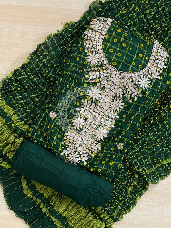 BHANDEJ GHATCHOLA SILK SUITS DRESS MATERIAL Green / Free Size