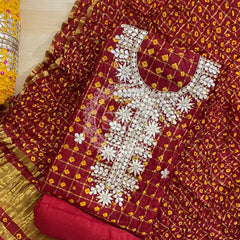 BHANDEJ GHATCHOLA SILK SUITS DRESS MATERIAL Maroon / Free Size