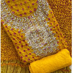 BHANDEJ GHATCHOLA SILK SUITS DRESS MATERIAL Mustard / Free Size