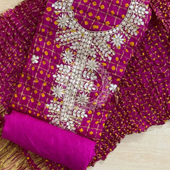 BHANDEJ GHATCHOLA SILK SUITS DRESS MATERIAL Pink / Free Size