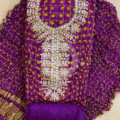BHANDEJ GHATCHOLA SILK SUITS DRESS MATERIAL Purple / Free Size